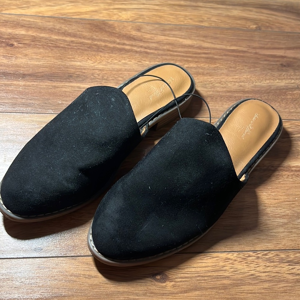 Black suede mules